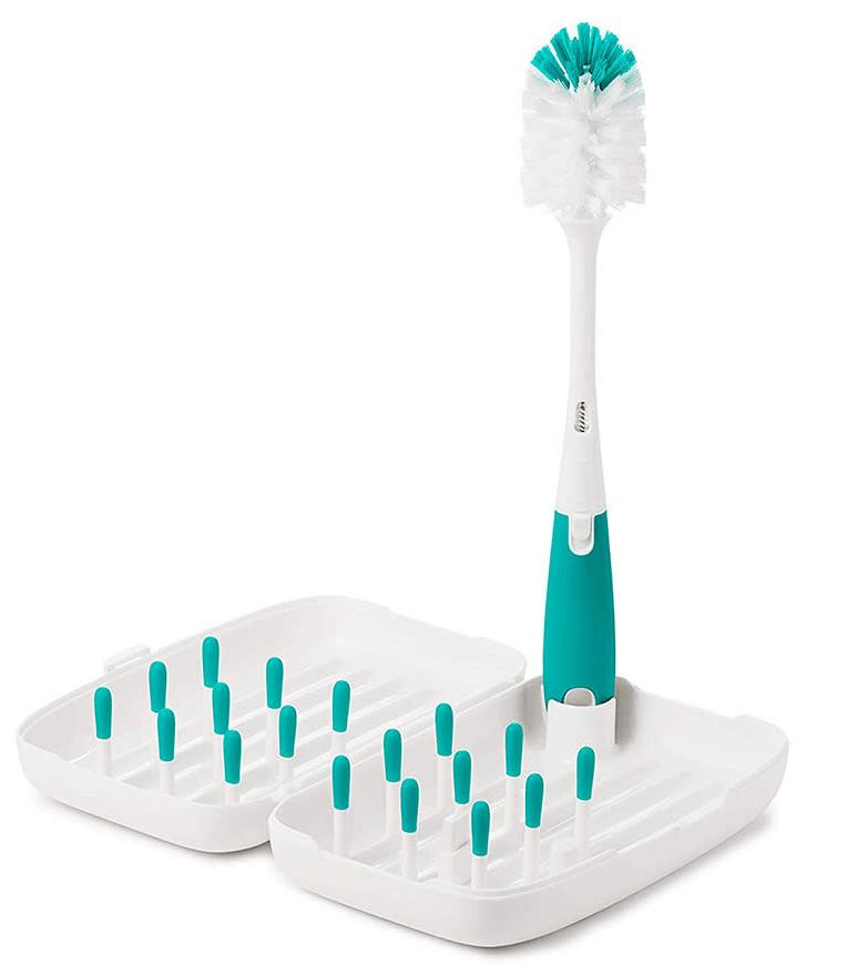 Moomoo Baby Triple Brush Set teal handle and bristle tips