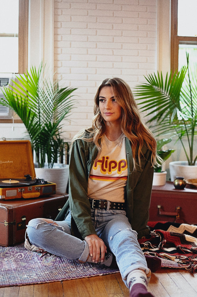Vintage Hippy Tee and military green jacket