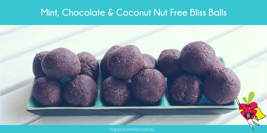 Mint Chocolate And Coconut Nut Free Bliss Balls Recipe - Happy Tummies