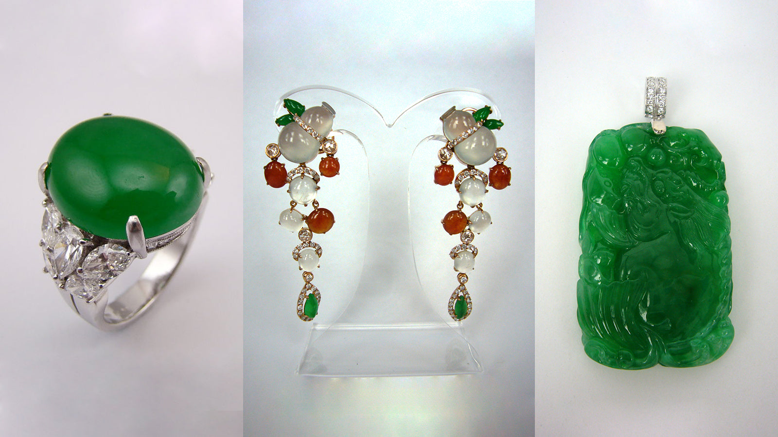 Burmese jadeite: natural premium jade ring, earring, pendant jewelry