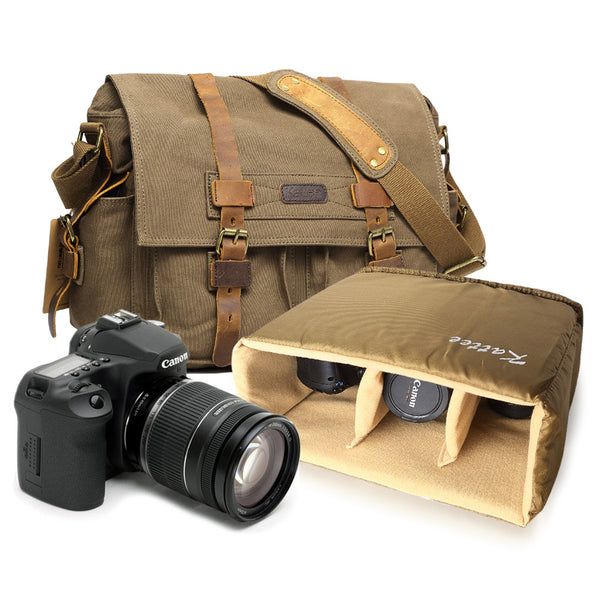 kattee leather canvas camera bag