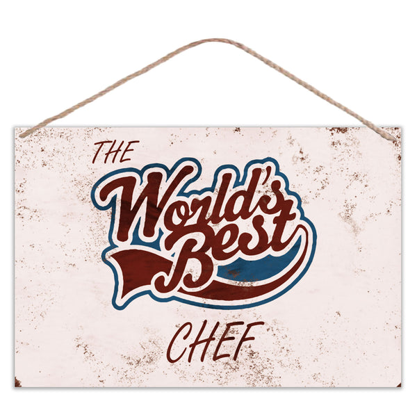 The Worlds Best Chef - Vintage Look Metal Large Plaque Sign 30x20cm