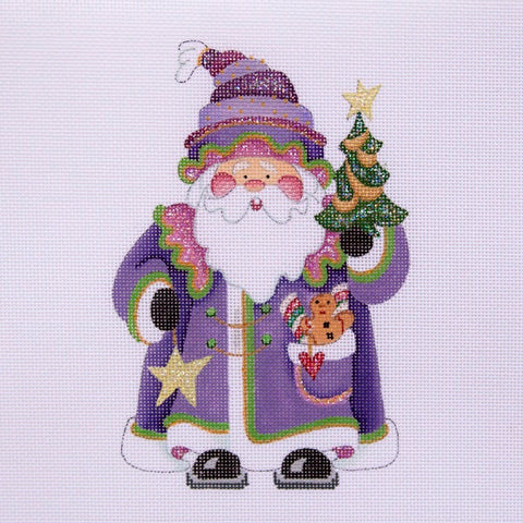 Squatty Santa w/ tree, stars & candy - lavender coat