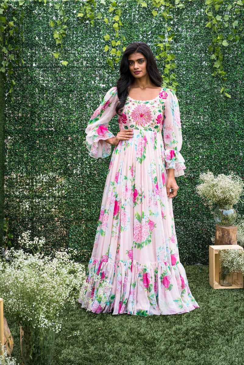 Mrunalini Rao Pale Pink Floral Anarkali – Terra Inde