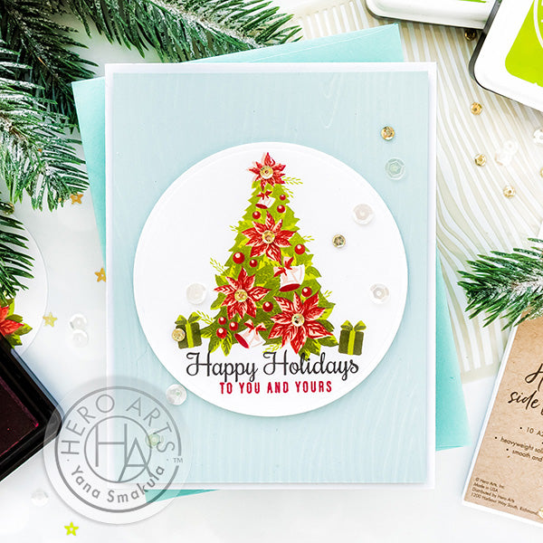 Color Layering Poinsettia Christmas Tree Card by Yana Smakula for Hero Arts
