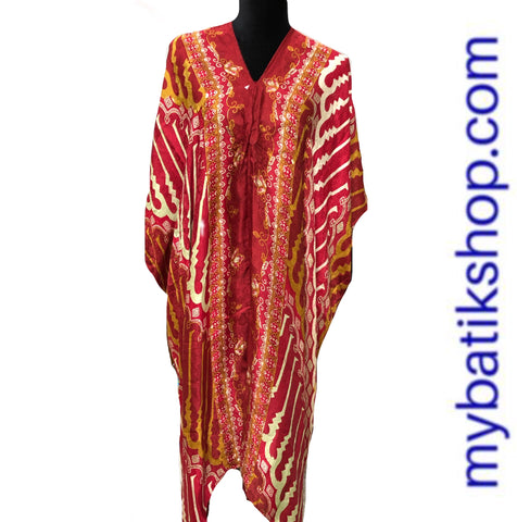 Batik Silk Kaftan Red Yellow Parang