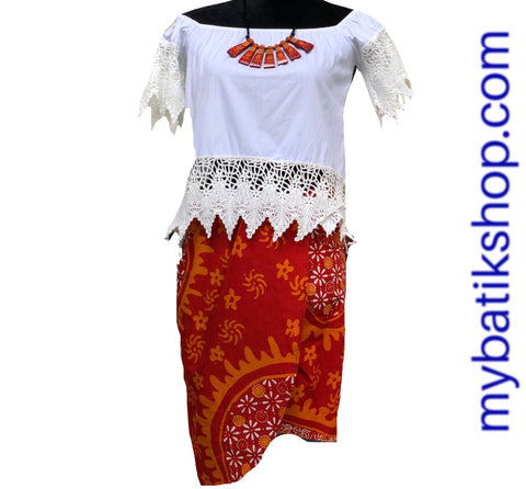 Batik Cap Abstract Skirt Red Orange