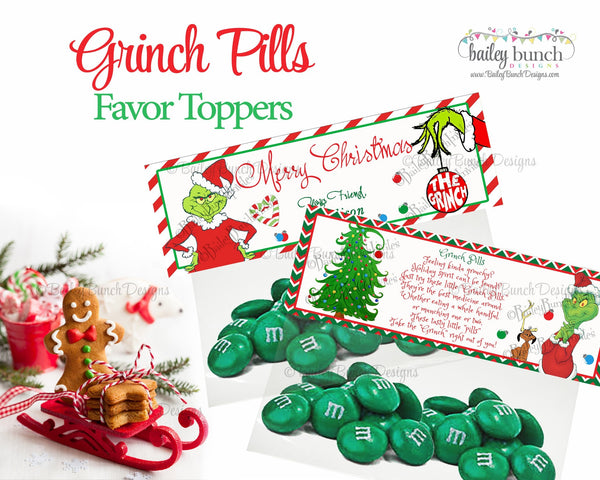 grinch pills treat bags toppers topper personalized baileybunchdesigns sold