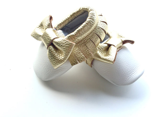 gold baby moccasins