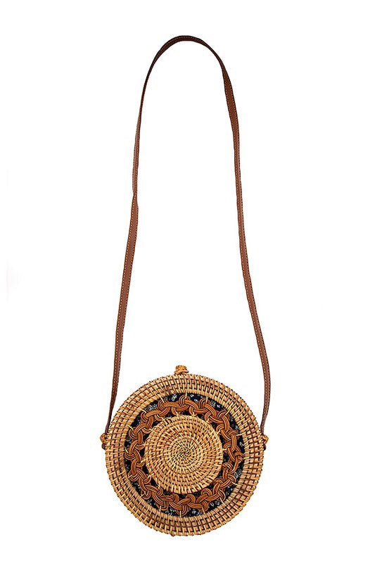 tan round woven purse