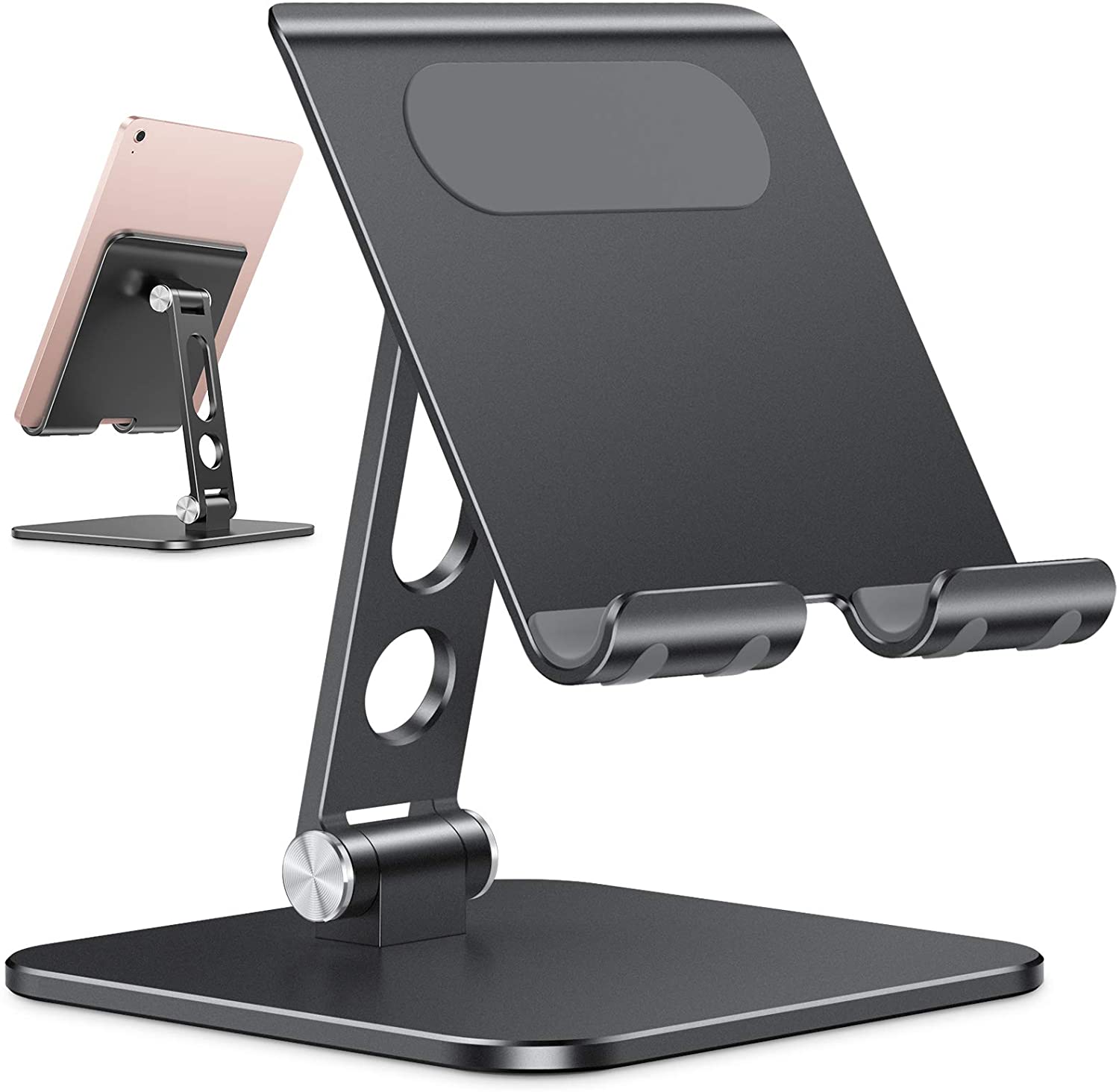 OMOTON Adjustable Tablet Stand Compatible with iPad and All Cell Phones Tablets Gold Stable Sticky Base Up to 12.9 inch 