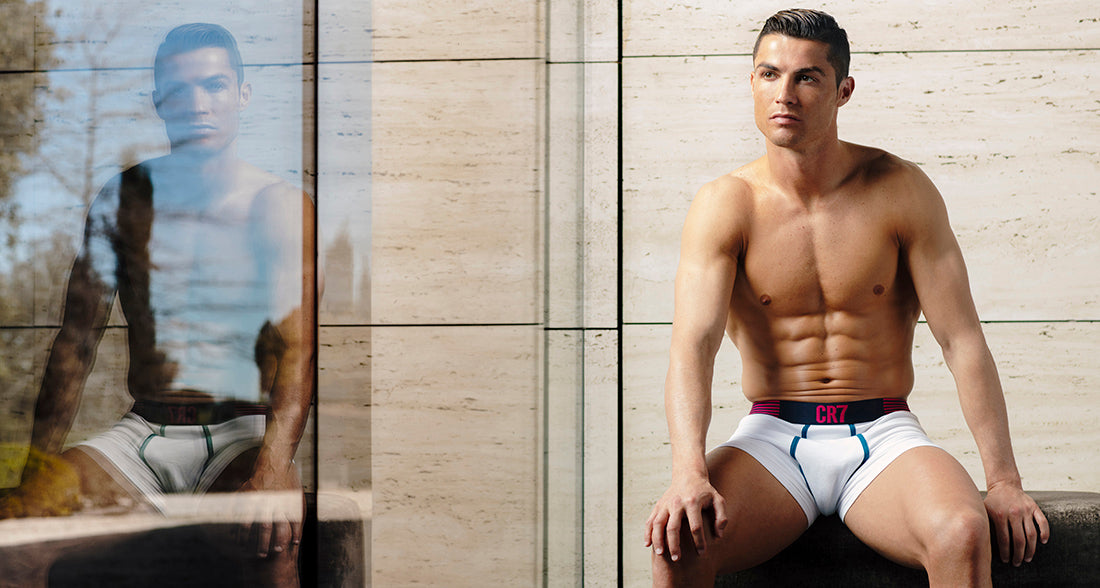 Cristiano Ronaldo white CR7 mens underwear behind window