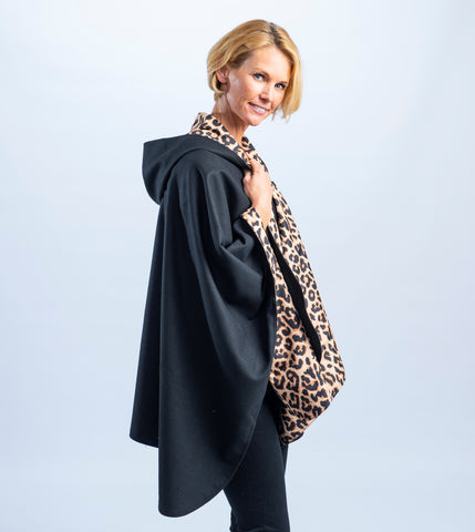 Black & Leopard womens rain coat alternative and packable raincoat