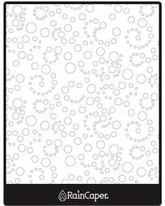 RainCaper Bubbles design rendered in black & white as a page in an adult coloring book