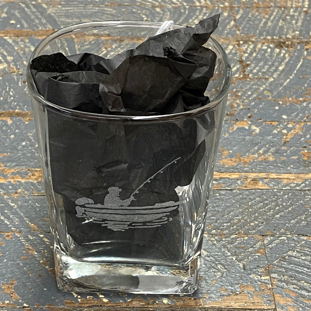 Hi Ball Drinking Glass Hand Etched Fishing Boat