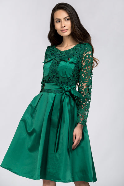 emerald satin midi dress