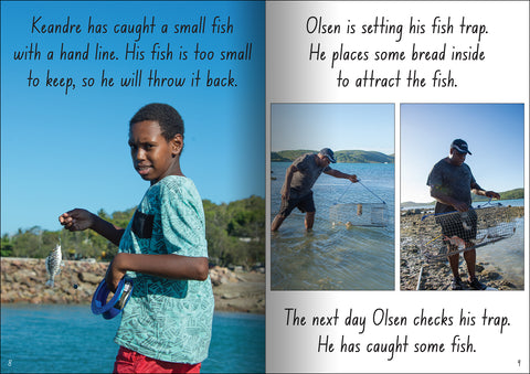 Torres Strait Islander people fishing from the educational big book 'Let's Learn about the Torres Strait Isalnds'