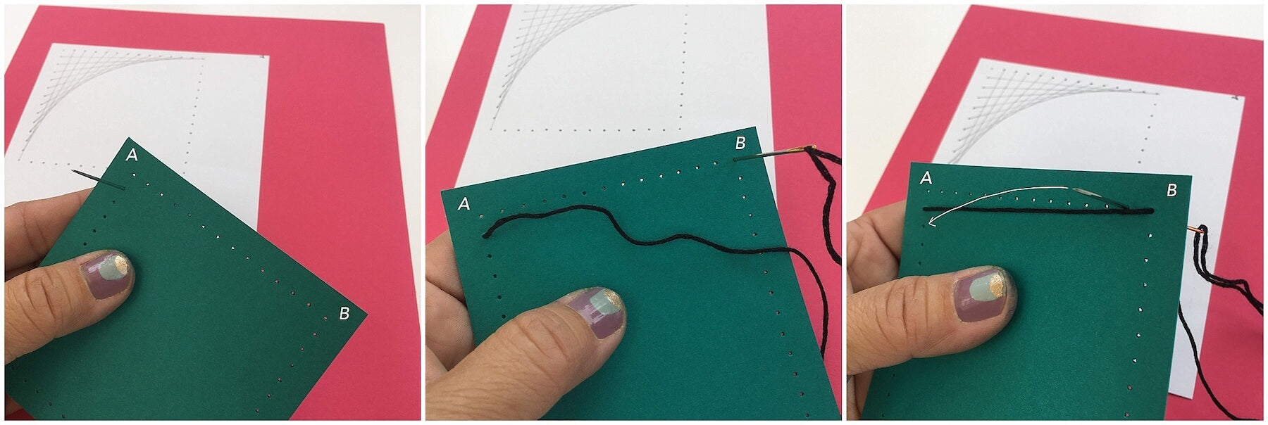 starting your stitches on pierced paper