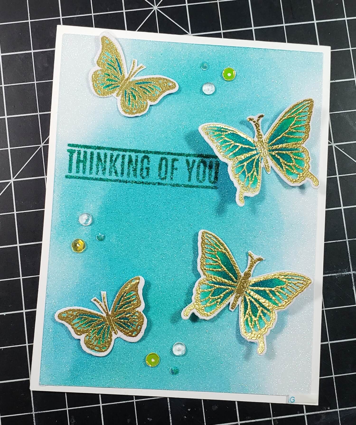 Finished White Glitter Butterfly Card with Sequins