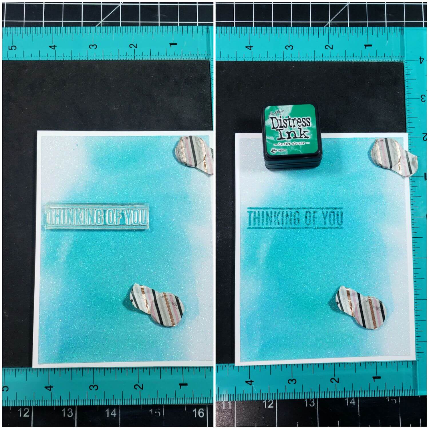 Stamping sentiment on Diamond Print White Inkjet Printable Glitter Paper