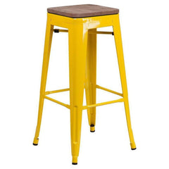 30" High Backless Tolix Barstool with Square Wood Seat - Yellow