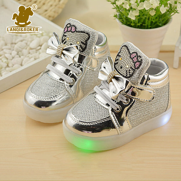 Girls Led Shoes Children Shoes New Spring Hello Kitty Rhinestone Cute With Light