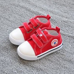 girls red canvas shoes