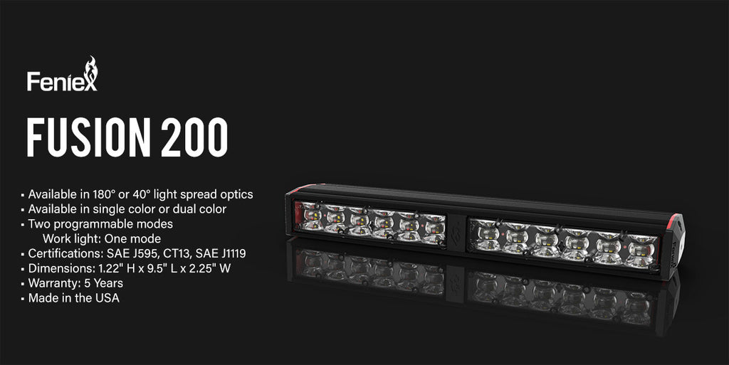 Feniex Fusion 200 Dash Deck Warning Light Bar MADE IN THE USA 4 WATT LEDS 