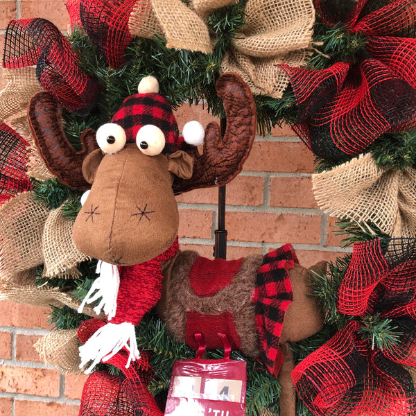 Rustic Moose Christmas Mesh Outdoor Front Door Wreath Door Hanger Wall Decor