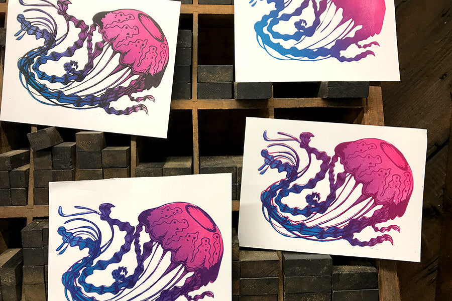 Jellyfish print in ombre - Paprika Press Printshop