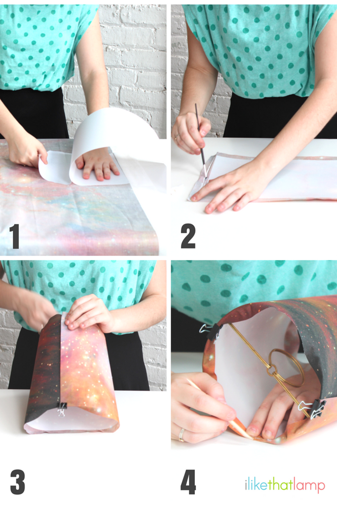Tutorial: Bottle Lamp with Galaxy Print Shade - Read about DIY lampshade kits and projects at http://ilikethatlamp.com