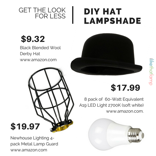 Get the Look for Less: DIY Bowler Hat Table Lamp - Read more at www.ilikethatlamp.com