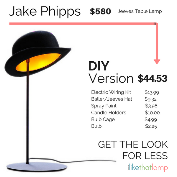 Get the Look for Less: DIY Bowler Hat Table Lamp - Read more at www.ilikethatlamp.com