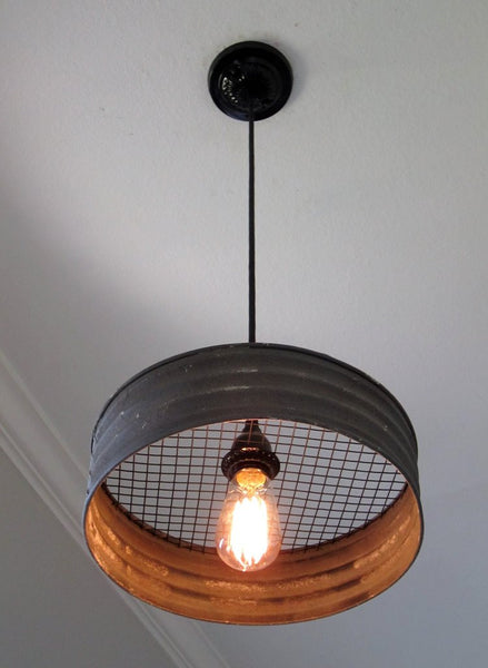 Metal Sifter Upcycled into a New Pendant Light by Out of the WoodWork Designs