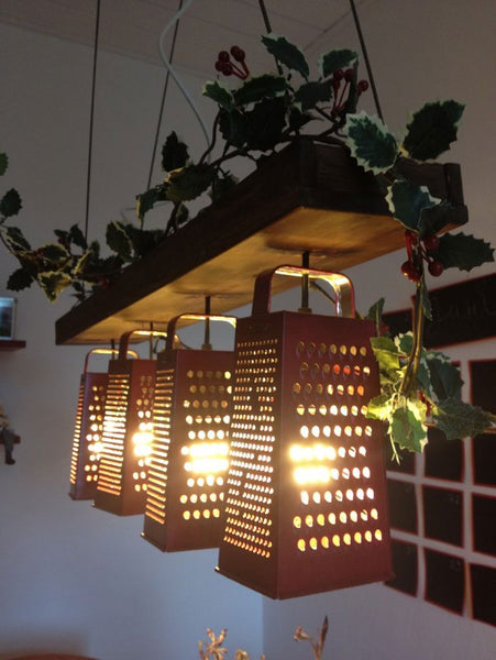 Trio Upcycled Grater Ceiling DIY Light Fixture by Recycle Art