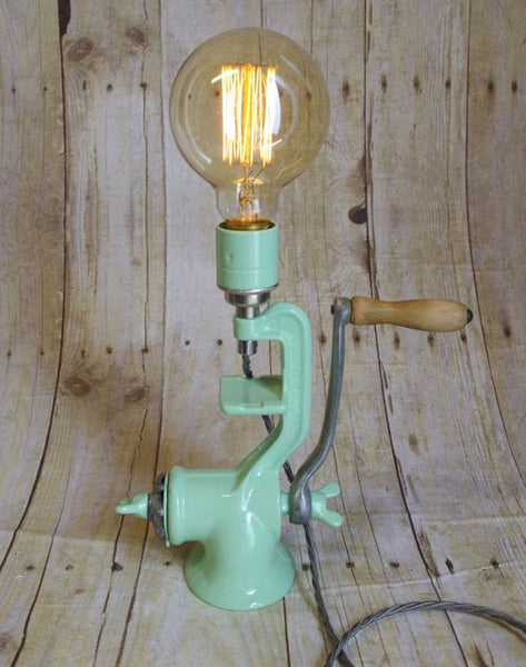 DIY Table Lamp Made from a Vintage Upcycled Meat Grinder by GravelHillDesigns