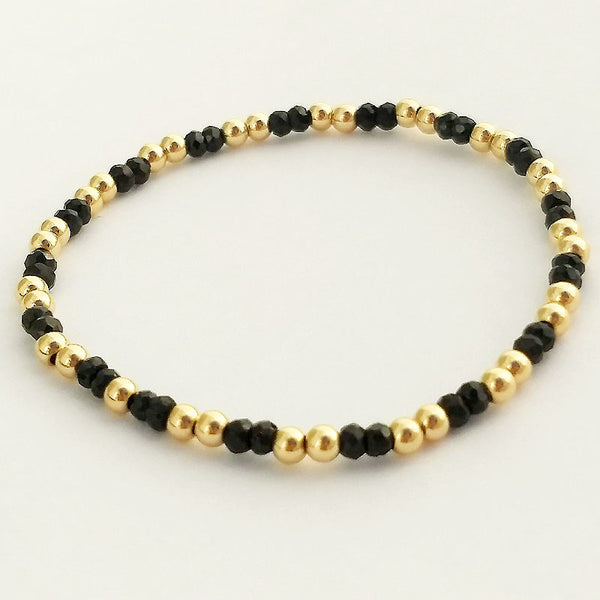 Irish made gemstone Jewellery Cube bead Shiny black onyx mens womens bracelet
