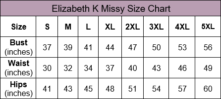 Elizabeth K Missy Size Chart