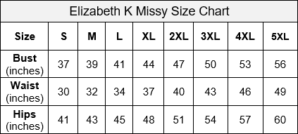 Elizabeth K New Missy Size Chart
