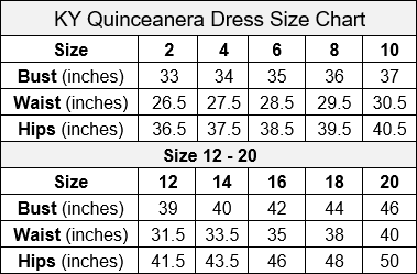 Calla Collection Quinceanera Size Chart KY
