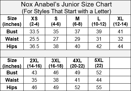 Nox Anabel Junior Size Chart Letter