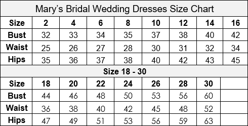 Mary's Bridal Wedding Dress Size Chart