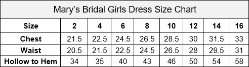 Mary's Bridal Girls Dress Size Chart