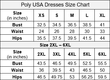Poly USA Dress Size Chart