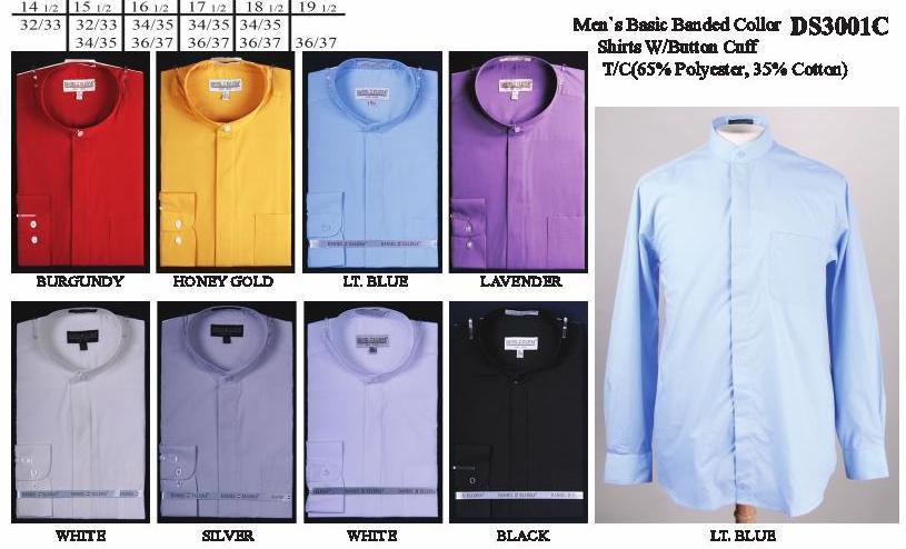 Men's Banded Collar Dress Shirts with Buttoned Cuff