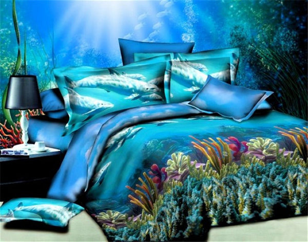 Under The Blue Sea Dolphin Bedding Sets 100 Cotton 4 Pieces