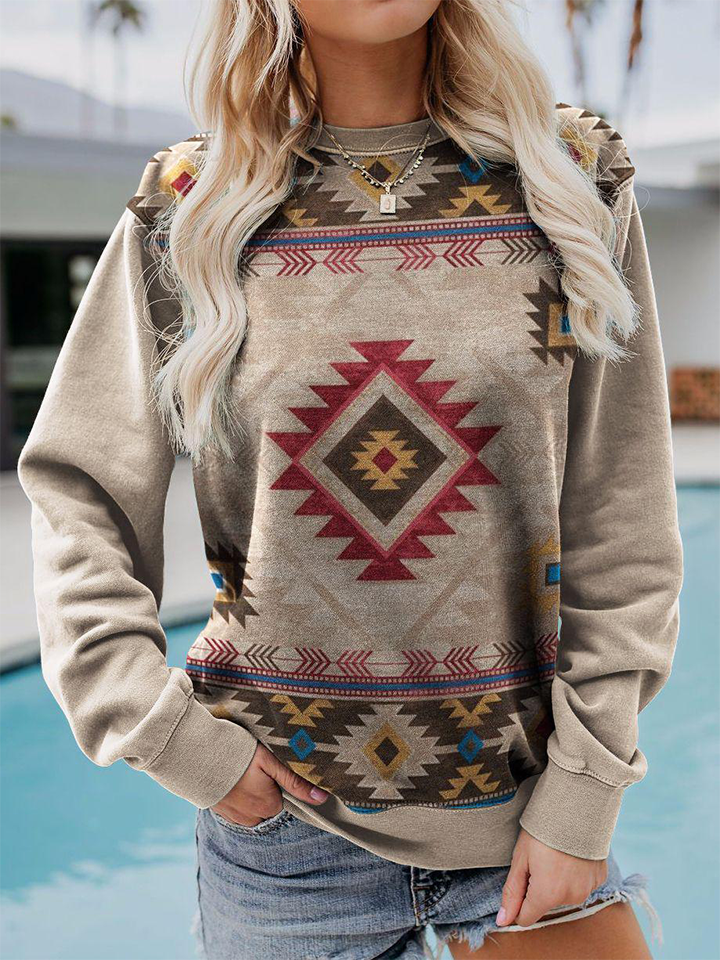 Western Aztec Geometric Apricot Sweatshirt FD SQ6911AP