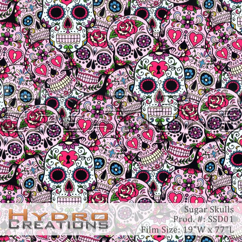 various size Folded Sugar skulls hydrographic film hydro dipped 50cm width