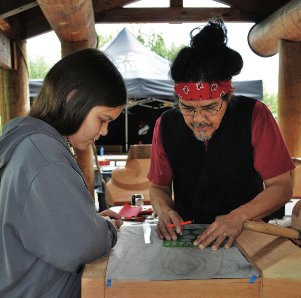 Israel Shotridge Teaching Apprentice in Carving Lodge