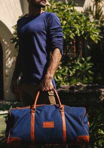 Globetrotter Canvas Holdall in Blue/Brown